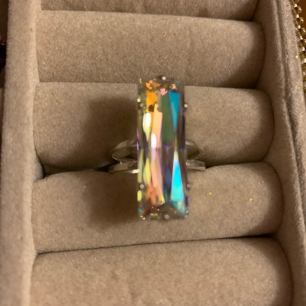 New Beautiful Iridescent Baguette Adjustable ring